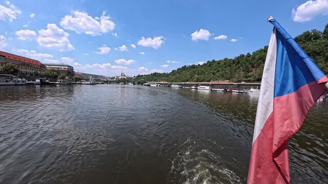 Prague Vltava River Cruise Daytime Sightseeing Boat View Scenic City Panorama