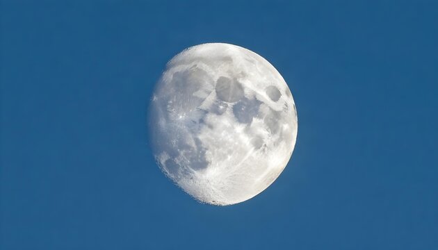 Waxing gibbous moon illuminated against a clear blue sky