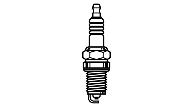 Car engine spark plug ignition part in a sharp monochrome vector outline for automotive technician branding