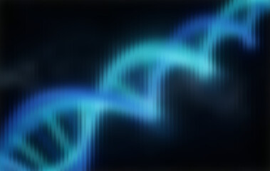 Abstract glowing blue DNA double helix with blurred effects
