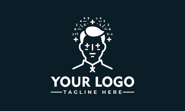 A creative vector logo featuring a mathematical genius head design, perfect for education and science branding concepts