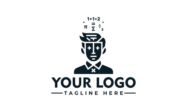 Dynamic logo design illustrating the profound intellect of a mathematical genius engaged in complex equations and abstract problem-solving