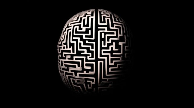 Glowing white brain labyrinth patterns represent deep human knowledge on a dark background