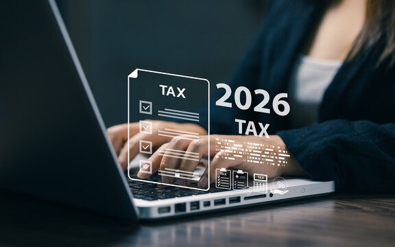 Businesswoman using laptop for digital tax filing, online finance management, financial reporting, accounting documents and electronic tax preparation with modern business technology.