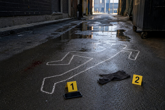 Chalk Body Outline at Urban Alley Crime Scene