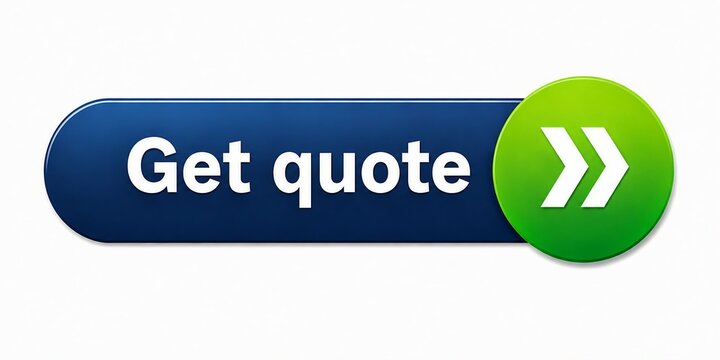 Modern blue button with white text saying get quote and green arrow icon