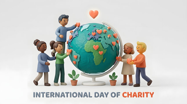 Global community promoting international day of charity with diverse people caring for the earth