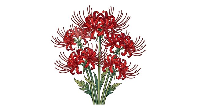 Vibrant red spider lily bouquet isolated on white background