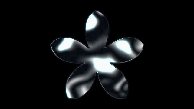 Silver metallic brush stroke symbol "flowers", loop, alpha channel