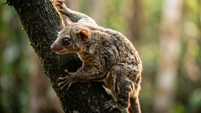 flying lemur close up in borneo rainforest morning light video