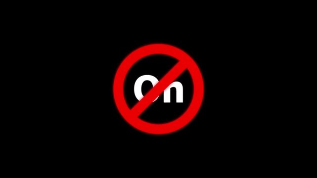 No on sign prohibition symbol animation on black background, forbidden
