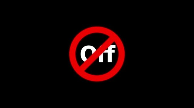 No off switch concept animation: red prohibited sign over text for business and productivity themes forbidden