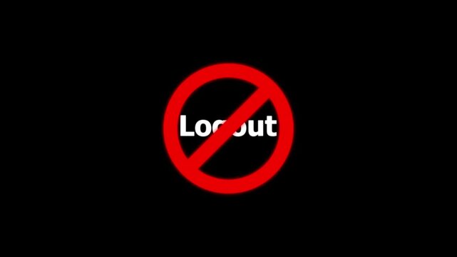 Logout sign animation with prohibited symbol, digital security and access control concept motion