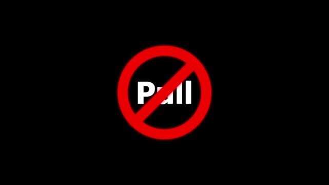 Do not pull sign animation: prohibitive warning symbol for safety and industrial compliance prohibition