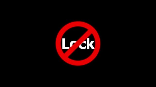 No lock sign animation, prohibited access symbol, security restriction motion access denied