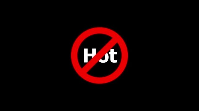 No hot sign symbol animation, prohibited temperature warning red circle slash on black background