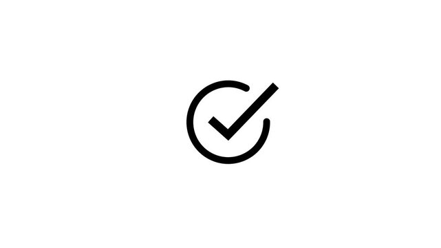 Chick mark animation on circle. tick mark symbol ok button animated on black background.on a black background,with video animation. 4K