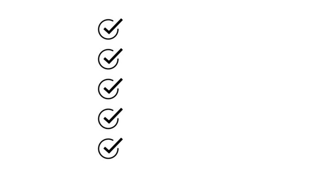 Animated checklist with check marks in square boxes on white background. Productivity and task completion. Motion graphics of tick mark concept with alpha channel