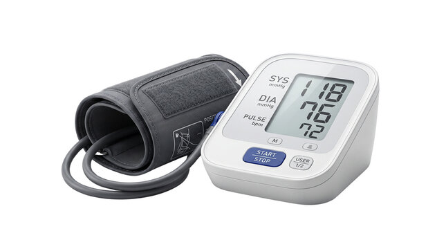 Digital blood pressure monitor with arm cuff, automatic sphygmomanometer for home health tracking, medical device for measuring hypertension and pulse