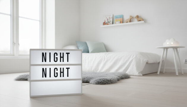 Light Box with Night Night Message in Minimalist Bedroom