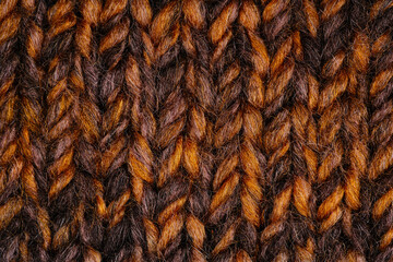 Brown knit texture. Dark brown yarn background © reddish