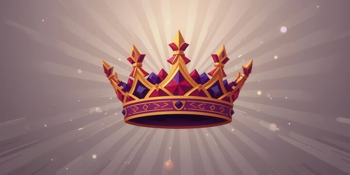 low poly image of golden crown on grey background. vintage filtered. fantasy medieval period Generative AI low poly image of