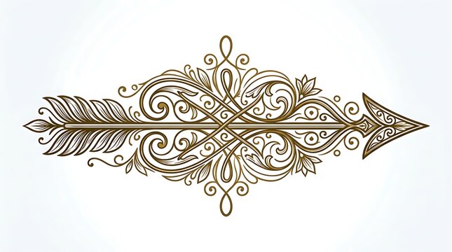 Decorative golden arrow with elegant baroque swirl patterns