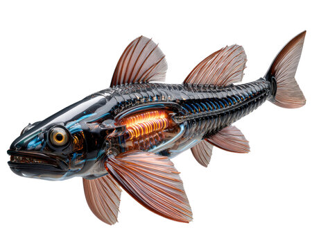 Artistic Fish Model: A detailed artistic representation of a fish, showcasing its skeletal structure and internal glowing components, creating a unique visual concept.