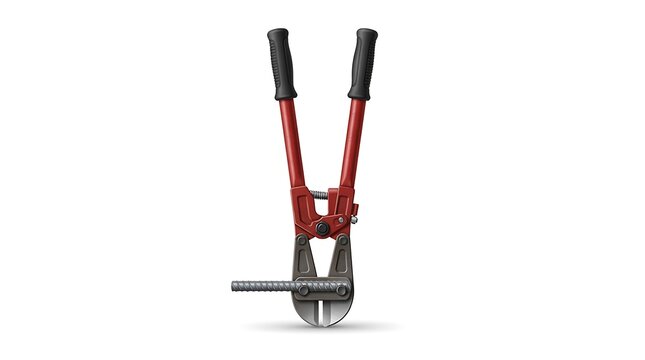 Heavy duty bolt cutter tool. Industrial rebar cutting equipment isolated on white background.