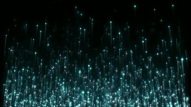 無数の光の粒が夜空へ立ち上る幻想的な情景