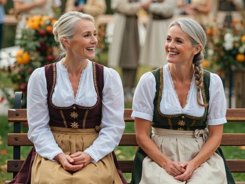 Women in traditional dirndl dresses enjoying oktoberfest celebration