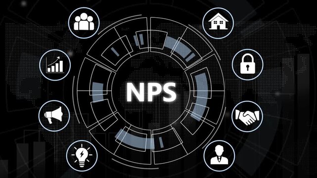 Net promoter score nps business concept infographic with interactive digital interface for customer loyalty analytics, client satisfaction metrics, marketing strategy, and corporate feedback