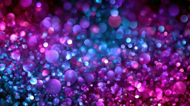 Abstract bokeh lights in vibrant purple and blue hues festive background