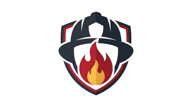 Firefighter helmet shield logo vector illustration for fire department emergency rescue safety emblem design