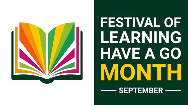 Colorful open book illustration representing a festival of learning and have a go month celebration held during the month september