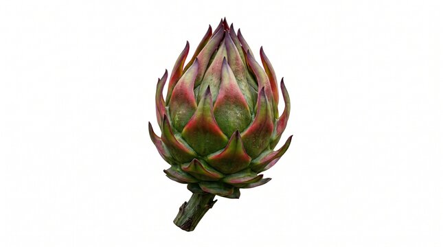 Fresh purple artichoke with green leaves, raw organic globe artichoke vegetable, healthy gourmet culinary ingredient for cooking isolated PNG with Transparent Background