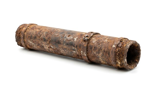 Old rusty metal pipe isolated on white background