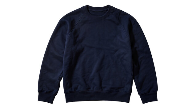 Plain navy blue crewneck sweatshirt with raglan sleeves, isolated on transparent background