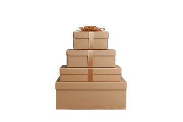 Fototapeta premium Pyramid stack of plain kraft gift boxes with small bow