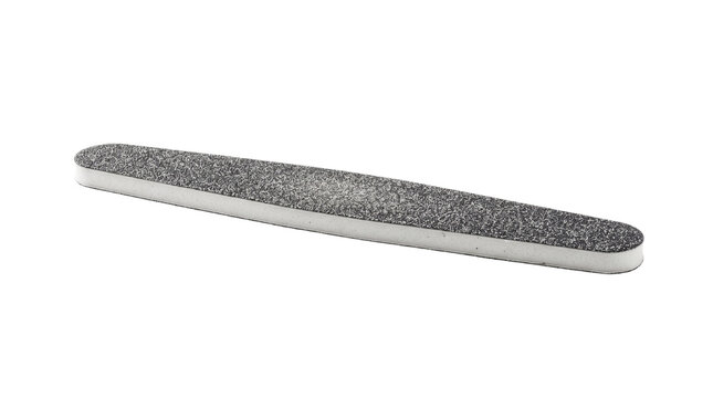 Professional emery board nail file, double-sided abrasive manicure tool, grey textured nail buffer for salon hand care and grooming
