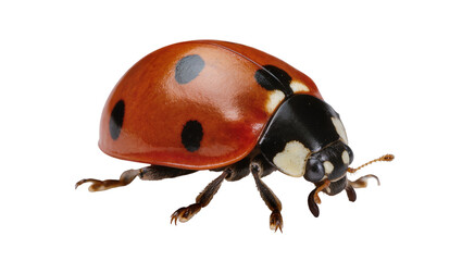 Red ladybug with black spots, isolated on transparent background © Corotaev