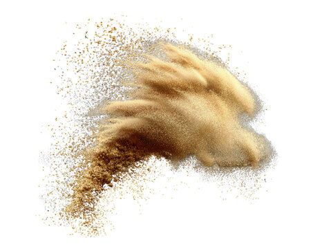 Sand Explosion Abstract: Dynamic burst of fine sand particles suspended in motion, creating an abstract visual of natural forces and texture.