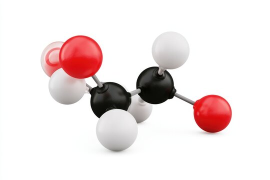 Molecule model shows carbon, hydrogen, and oxygen atoms