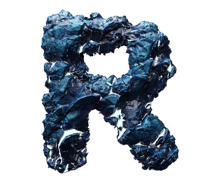 Blue stone letter R isolated on transparent background
