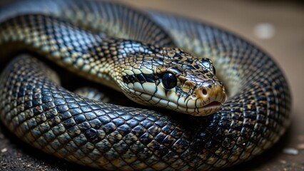 Fototapeta premium Close-up of a Snake Coiled on Ground