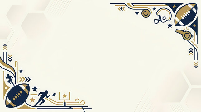 American football corner border design with player and ball.
