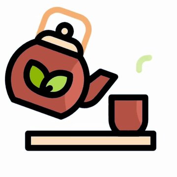 Pouring Tea from Teapot to Cup Icon, Traditional Hot Tea Service Illustration
