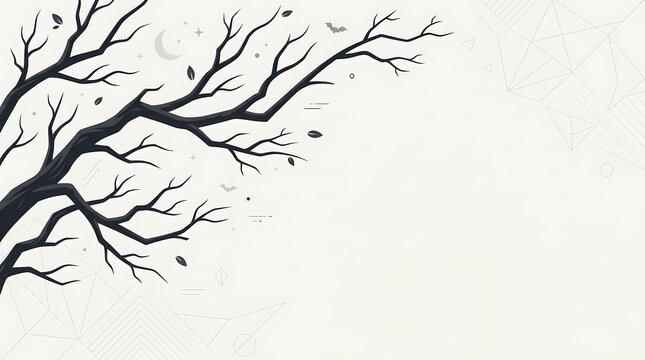 Detailed bare tree branches with scattered leaves illustration.