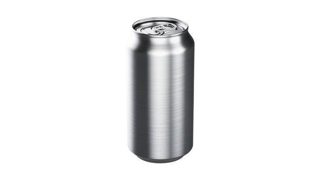 Brushed aluminum soda can with pull tab, isolated on transparent background