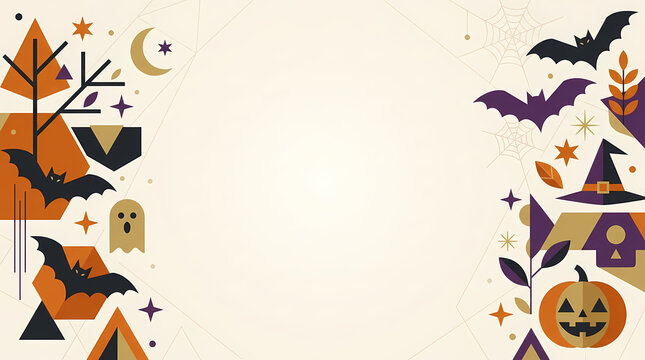 Halloween themed flat design illustration with pumpkins and bats.
